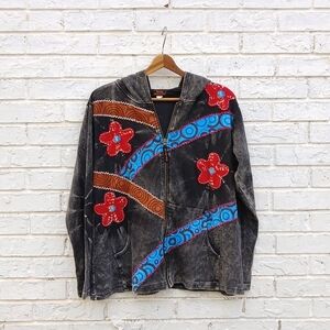 Rising International Flral Embroidered Hooded Sweatshirt